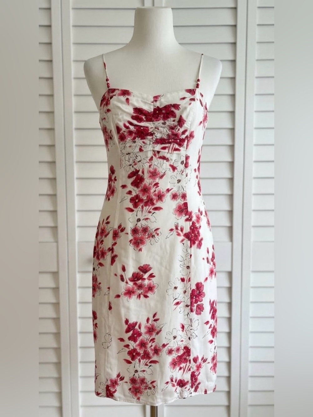 ABS Allen Schwartz White Mini Dress with Red Floral Print 6
